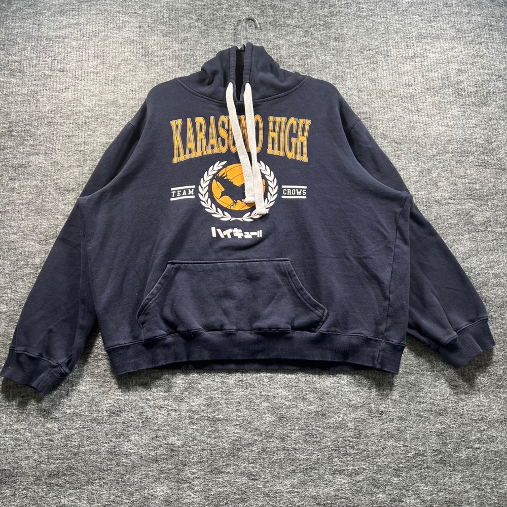 BoxLunch Haikyuu Karasuno High Team Crows Navy Blue Graphic Hoodie XL 5195